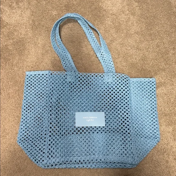 NWOT Dolce & Gabbana Light Blue Summer Woven Beach Tote Bag - Sky Blue - Picture 1 of 6
